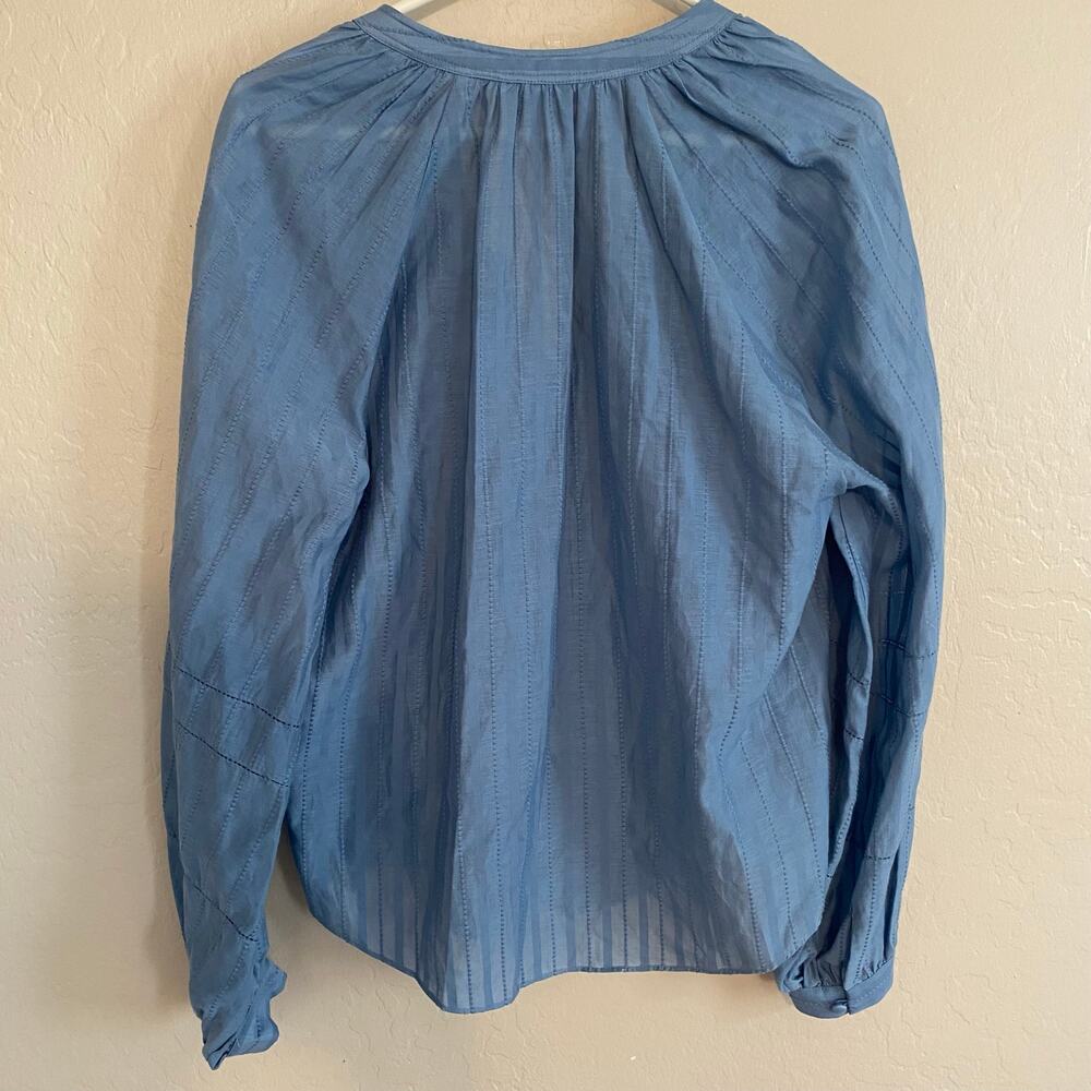 Veronica Beard Ailani Blouse Top Button Front Women Sz 6 Medium Blue Cotton Silk - Picture 3 of 5